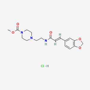 molecular formula C18H24ClN3O5 B2743692 (E)-methyl 4-(2-(3-(benzo[d][1,3]dioxol-5-yl)acrylamido)ethyl)piperazine-1-carboxylate hydrochloride CAS No. 1351663-80-3