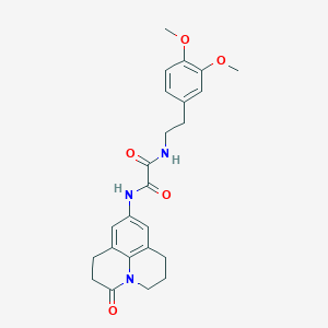 molecular formula C24H27N3O5 B2743703 N1-(3,4-dimethoxyphenethyl)-N2-(3-oxo-1,2,3,5,6,7-hexahydropyrido[3,2,1-ij]quinolin-9-yl)oxalamide CAS No. 898427-70-8