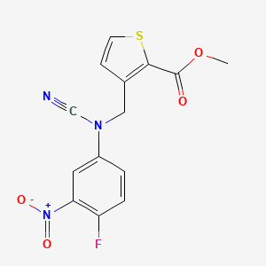 molecular formula C14H10FN3O4S B2743704 Methyl 3-{[cyano(4-fluoro-3-nitrophenyl)amino]methyl}thiophene-2-carboxylate CAS No. 1423763-47-6