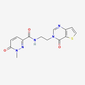 molecular formula C14H13N5O3S B2743705 1-methyl-6-oxo-N-(2-(4-oxothieno[3,2-d]pyrimidin-3(4H)-yl)ethyl)-1,6-dihydropyridazine-3-carboxamide CAS No. 1903770-81-9