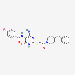 N-(4-amino-2-((2-(4-benzylpiperidin-1-yl)-2-oxoethyl)thio)-6-oxo-1,6-dihydropyrimidin-5-yl)-4-fluorobenzamide