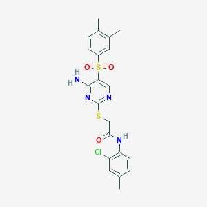 molecular formula C21H21ClN4O3S2 B2743794 2-((4-氨基-5-((3,4-二甲基苯基)磺酰基)嘧啶-2-基)硫代)-N-(2-氯-4-甲基苯基)乙酰胺 CAS No. 894951-58-7