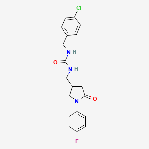 molecular formula C19H19ClFN3O2 B2743842 1-(4-Chlorobenzyl)-3-((1-(4-fluorophenyl)-5-oxopyrrolidin-3-yl)methyl)urea CAS No. 955237-38-4
