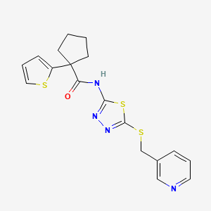 molecular formula C18H18N4OS3 B2743852 N-(5-((吡啶-3-基甲硫基)-1,3,4-噻二唑-2-基)-1-(噻吩-2-基)环戊烷甲酰胺 CAS No. 1351660-73-5