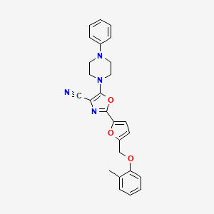 molecular formula C26H24N4O3 B2743880 5-(4-Phenylpiperazin-1-yl)-2-(5-((o-tolyloxy)methyl)furan-2-yl)oxazole-4-carbonitrile CAS No. 941912-32-9
