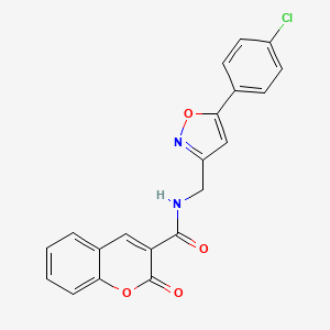 molecular formula C20H13ClN2O4 B2743905 N-((5-(4-chlorophenyl)isoxazol-3-yl)methyl)-2-oxo-2H-chromene-3-carboxamide CAS No. 953251-06-4