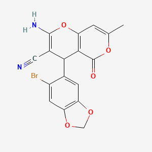 2-amino-4-(6-bromo-1,3-benzodioxol-5-yl)-7-methyl-5-oxo-4H,5H-pyrano[4,3-b]pyran-3-carbonitrile