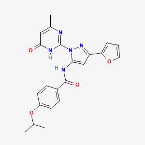 molecular formula C22H21N5O4 B2743942 N-(3-(furan-2-yl)-1-(4-methyl-6-oxo-1,6-dihydropyrimidin-2-yl)-1H-pyrazol-5-yl)-4-isopropoxybenzamide CAS No. 1207051-29-3
