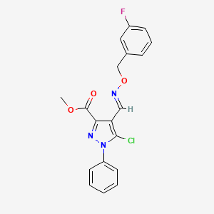 molecular formula C19H15ClFN3O3 B2743959 methyl 5-chloro-4-({[(3-fluorobenzyl)oxy]imino}methyl)-1-phenyl-1H-pyrazole-3-carboxylate CAS No. 477709-61-8