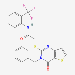 molecular formula C22H16F3N3O2S2 B2743966 2-({3-benzyl-4-oxo-3H,4H-thieno[3,2-d]pyrimidin-2-yl}sulfanyl)-N-[2-(trifluoromethyl)phenyl]acetamide CAS No. 451468-42-1