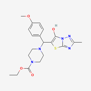 molecular formula C20H25N5O4S B2743970 乙酸4-((6-羟基-2-甲基噻唑并[3,2-b][1,2,4]三唑-5-基)(4-甲氧基苯基)甲基)哌嗪-1-甲酸酯 CAS No. 369367-13-5