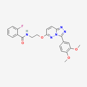 molecular formula C22H20FN5O4 B2743975 N-(2-((3-(3,4-dimethoxyphenyl)-[1,2,4]triazolo[4,3-b]pyridazin-6-yl)oxy)ethyl)-2-fluorobenzamide CAS No. 1021099-18-2