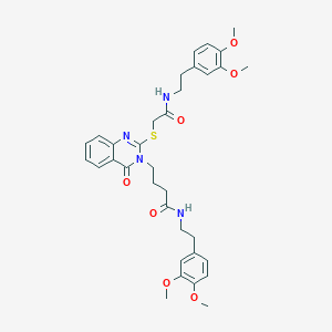molecular formula C34H40N4O7S B2743981 N-(3,4-dimethoxyphenethyl)-4-(2-((2-((3,4-dimethoxyphenethyl)amino)-2-oxoethyl)thio)-4-oxoquinazolin-3(4H)-yl)butanamide CAS No. 451464-71-4