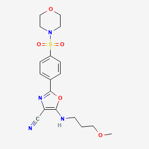 molecular formula C18H22N4O5S B2743995 5-((3-甲氧基丙基)氨基)-2-(4-(吗啉磺酰基)苯基)噁唑-4-碳腈 CAS No. 941267-67-0
