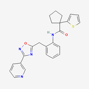 molecular formula C24H22N4O2S B2743999 N-(2-((3-(pyridin-3-yl)-1,2,4-oxadiazol-5-yl)methyl)phenyl)-1-(thiophen-2-yl)cyclopentanecarboxamide CAS No. 1798018-49-1