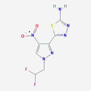 molecular formula C7H6F2N6O2S B2744010 5-[1-(2,2-Difluoroethyl)-4-nitropyrazol-3-yl]-1,3,4-thiadiazol-2-amine CAS No. 1946822-04-3