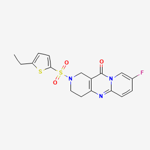 molecular formula C17H16FN3O3S2 B2744011 2-((5-ethylthiophen-2-yl)sulfonyl)-8-fluoro-3,4-dihydro-1H-dipyrido[1,2-a:4',3'-d]pyrimidin-11(2H)-one CAS No. 2034276-37-2
