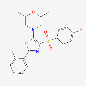 molecular formula C22H23FN2O4S B2744017 4-(4-((4-Fluorophenyl)sulfonyl)-2-(o-tolyl)oxazol-5-yl)-2,6-dimethylmorpholine CAS No. 862738-39-4