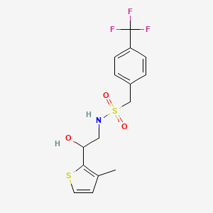 molecular formula C15H16F3NO3S2 B2744035 N-(2-hydroxy-2-(3-methylthiophen-2-yl)ethyl)-1-(4-(trifluoromethyl)phenyl)methanesulfonamide CAS No. 1396869-10-5