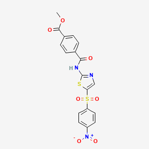 molecular formula C18H13N3O7S2 B2744093 甲基 4-[[5-(4-硝基苯基)磺酰基-1,3-噻唑-2-基]氨基甲酰]苯甲酸酯 CAS No. 477548-54-2