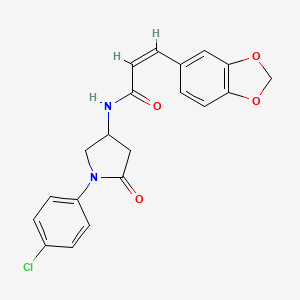 molecular formula C20H17ClN2O4 B2744120 (2Z)-3-(1,3-benzodioxol-5-yl)-N-[1-(4-chlorophenyl)-5-oxopyrrolidin-3-yl]acrylamide CAS No. 896300-99-5
