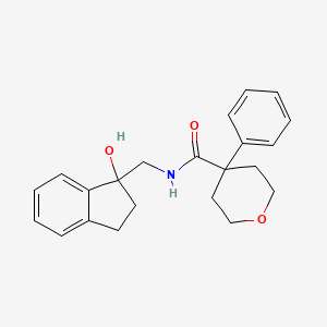 molecular formula C22H25NO3 B2744174 N-((1-hydroxy-2,3-dihydro-1H-inden-1-yl)methyl)-4-phenyltetrahydro-2H-pyran-4-carboxamide CAS No. 1396875-41-4