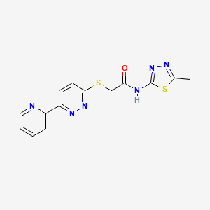 molecular formula C14H12N6OS2 B2744177 N-(5-甲基-1,3,4-噻二唑-2-基)-2-(6-吡啶-2-基吡啶并[3,4-d]噻嗪-3-基)硫醚乙酰胺 CAS No. 894002-14-3