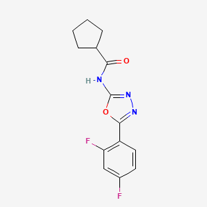 molecular formula C14H13F2N3O2 B2744181 N-(5-(2,4-difluorophenyl)-1,3,4-oxadiazol-2-yl)cyclopentanecarboxamide CAS No. 1172078-81-7