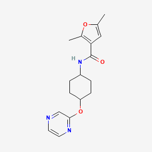 molecular formula C17H21N3O3 B2744191 2,5-dimethyl-N-((1r,4r)-4-(pyrazin-2-yloxy)cyclohexyl)furan-3-carboxamide CAS No. 2034579-26-3