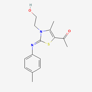 molecular formula C15H18N2O2S B2744211 (Z)-1-(3-(2-hydroxyethyl)-4-methyl-2-(p-tolylimino)-2,3-dihydrothiazol-5-yl)ethanone CAS No. 915186-57-1