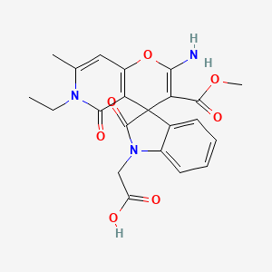 molecular formula C22H21N3O7 B2744216 2-(2'-氨基-6'-乙基-3'-(甲氧羰基)-7'-甲基-2,5'-二氧代-5',6'-二氢螺[吲哚啉-3,4'-吡喃[3,2-c]吡啶]-1-基)乙酸 CAS No. 873571-45-0