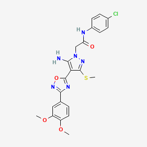 molecular formula C22H21ClN6O4S B2744219 2-(5-amino-4-(3-(3,4-dimethoxyphenyl)-1,2,4-oxadiazol-5-yl)-3-(methylthio)-1H-pyrazol-1-yl)-N-(4-chlorophenyl)acetamide CAS No. 1242930-98-8