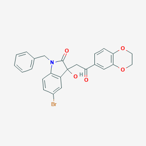 molecular formula C25H20BrNO5 B274422 1-benzyl-5-bromo-3-[2-(2,3-dihydro-1,4-benzodioxin-6-yl)-2-oxoethyl]-3-hydroxy-1,3-dihydro-2H-indol-2-one 