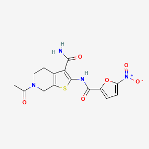 molecular formula C15H14N4O6S B2744233 6-乙酰基-2-(5-硝基呋喃-2-甲酰胺基)-4,5,6,7-四氢噻吩[2,3-c]吡啶-3-甲酸酯 CAS No. 864927-68-4