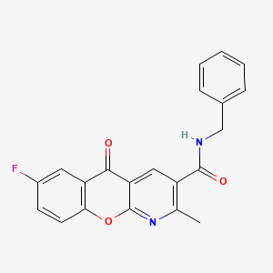 molecular formula C21H15FN2O3 B2744248 N-benzyl-7-fluoro-2-methyl-5-oxo-5H-chromeno[2,3-b]pyridine-3-carboxamide CAS No. 338778-23-7