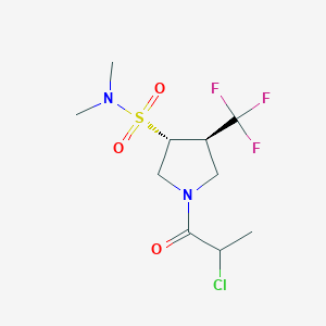 molecular formula C10H16ClF3N2O3S B2744249 (3R,4R)-1-(2-Chloropropanoyl)-N,N-dimethyl-4-(trifluoromethyl)pyrrolidine-3-sulfonamide CAS No. 2411183-51-0