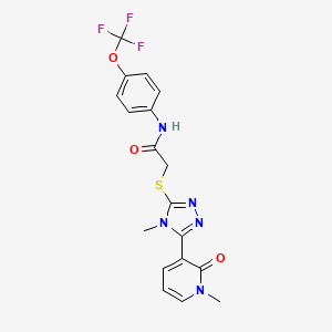 molecular formula C18H16F3N5O3S B2744252 2-((4-methyl-5-(1-methyl-2-oxo-1,2-dihydropyridin-3-yl)-4H-1,2,4-triazol-3-yl)thio)-N-(4-(trifluoromethoxy)phenyl)acetamide CAS No. 1105207-27-9