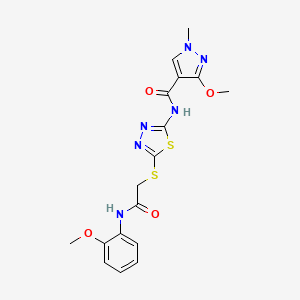 molecular formula C17H18N6O4S2 B2744265 3-methoxy-N-(5-((2-((2-methoxyphenyl)amino)-2-oxoethyl)thio)-1,3,4-thiadiazol-2-yl)-1-methyl-1H-pyrazole-4-carboxamide CAS No. 1171661-41-8