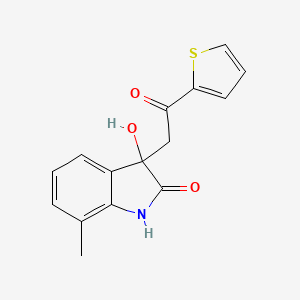 molecular formula C15H13NO3S B2744267 3-hydroxy-7-methyl-3-[2-oxo-2-(thiophen-2-yl)ethyl]-1,3-dihydro-2H-indol-2-one CAS No. 439093-36-4