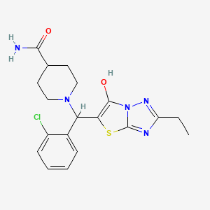 molecular formula C19H22ClN5O2S B2744270 1-((2-氯苯基)(2-乙基-6-羟基噻唑并[3,2-b][1,2,4]三唑-5-基)甲基)哌啶-4-甲酰胺 CAS No. 887219-07-0