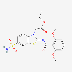 molecular formula C20H21N3O7S2 B2744274 Ethyl 2-[2-(2,6-dimethoxybenzoyl)imino-6-sulfamoyl-1,3-benzothiazol-3-yl]acetate CAS No. 865248-31-3