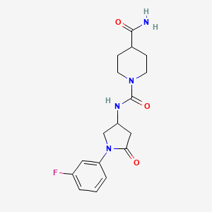 molecular formula C17H21FN4O3 B2744279 N1-(1-(3-氟苯基)-5-氧代吡咯啉-3-基)哌啶-1,4-二甲酰胺 CAS No. 887466-10-6
