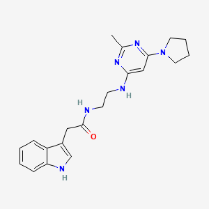 molecular formula C21H26N6O B2744281 2-(1H-indol-3-yl)-N-(2-((2-methyl-6-(pyrrolidin-1-yl)pyrimidin-4-yl)amino)ethyl)acetamide CAS No. 1207053-22-2