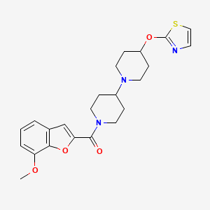 molecular formula C23H27N3O4S B2744292 (7-Methoxybenzofuran-2-yl)(4-(thiazol-2-yloxy)-[1,4'-bipiperidin]-1'-yl)methanone CAS No. 1705695-72-2