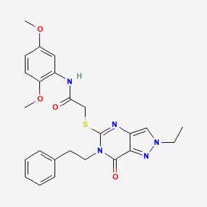 molecular formula C25H27N5O4S B2744297 N-(2,5-dimethoxyphenyl)-2-((2-ethyl-7-oxo-6-phenethyl-6,7-dihydro-2H-pyrazolo[4,3-d]pyrimidin-5-yl)thio)acetamide CAS No. 932284-94-1