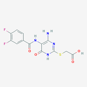 molecular formula C13H10F2N4O4S B2744318 2-((4-氨基-5-(3,4-二氟苯甲酰胺)-6-氧代-1,6-二氢嘧啶-2-基)硫基)乙酸 CAS No. 872608-50-9