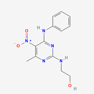 molecular formula C13H15N5O3 B2744344 2-((4-Methyl-5-nitro-6-(phenylamino)pyrimidin-2-yl)amino)ethanol CAS No. 1211312-93-4