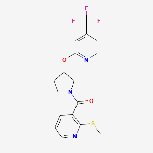 molecular formula C17H16F3N3O2S B2744366 (2-(Methylthio)pyridin-3-yl)(3-((4-(trifluoromethyl)pyridin-2-yl)oxy)pyrrolidin-1-yl)methanone CAS No. 2034363-93-2