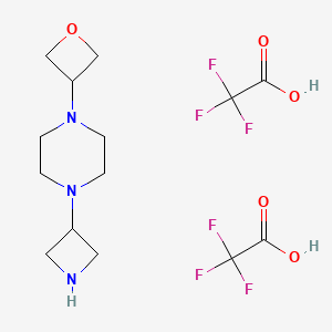 molecular formula C14H21F6N3O5 B2744374 1-(氮杂环丙烷-3-基)-4-(氧杂环丙烷-3-基)哌嗪;2,2,2-三氟乙酸 CAS No. 2230798-71-5