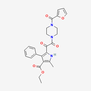 molecular formula C25H25N3O6 B2744375 乙酸乙酯 5-(2-(4-(呋喃-2-甲酰)哌嗪-1-基)-2-氧代乙酰基)-2-甲基-4-苯基-1H-吡咯-3-羧酸酯 CAS No. 1105204-90-7